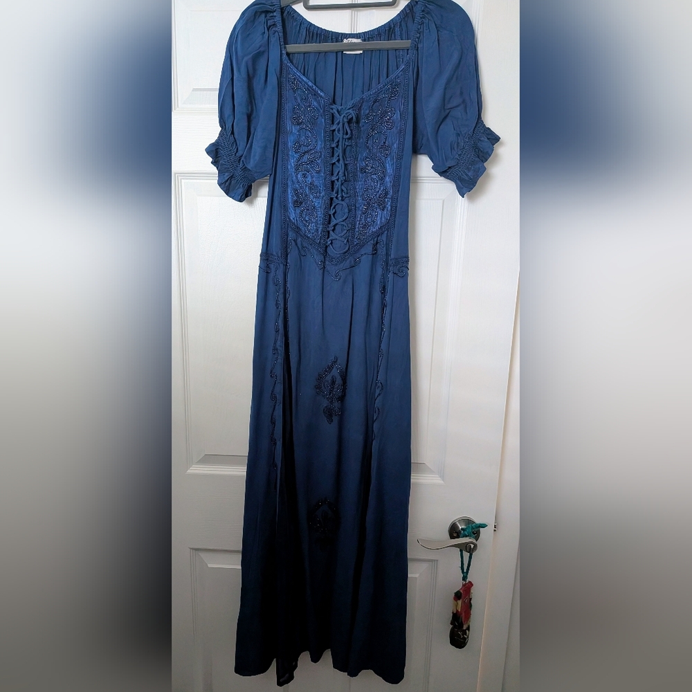 Advance Apparels Renaissance Style Navy Dress S/M Cotton/Rayon